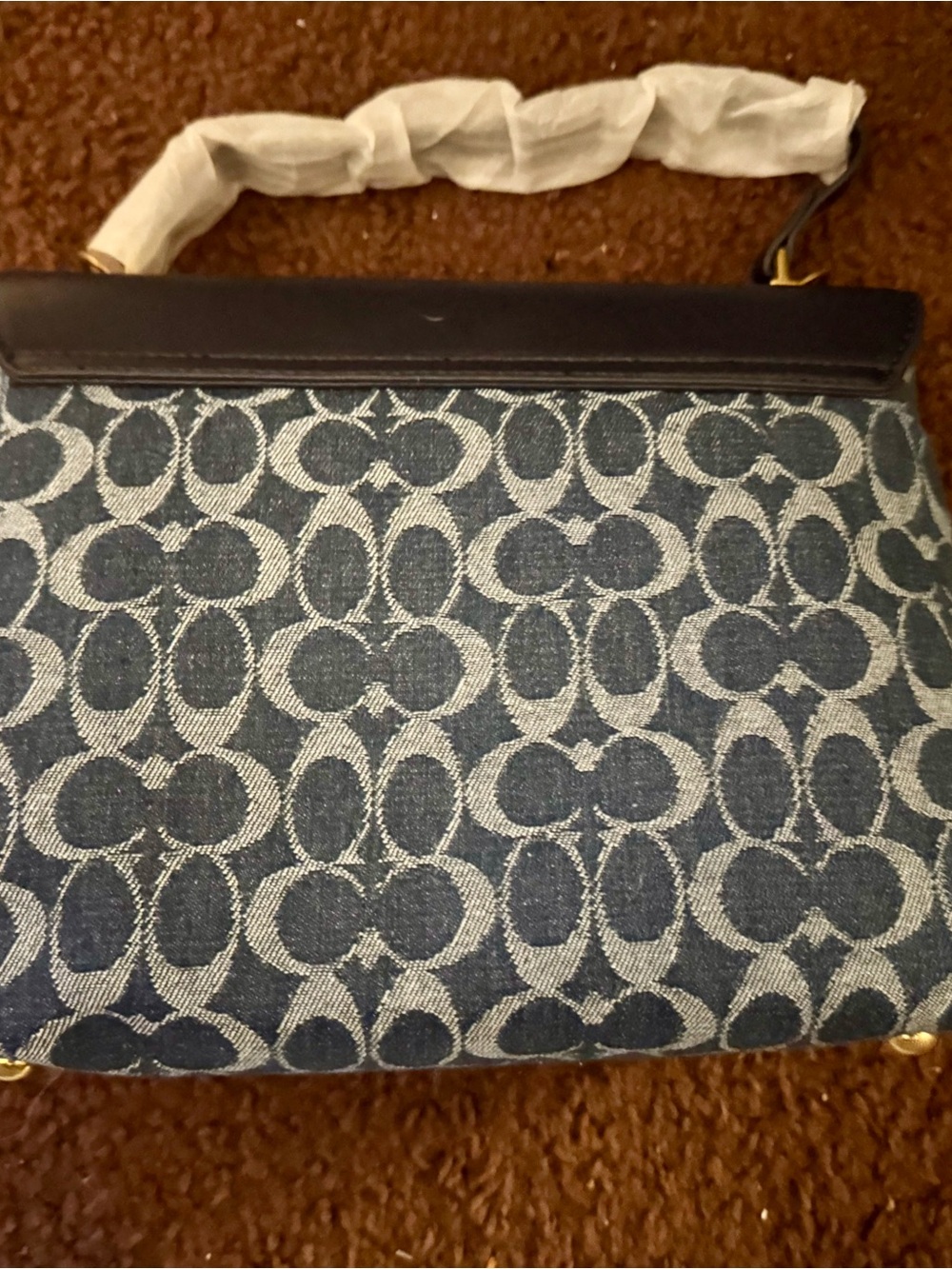 Blue Signature Denim Flap Shoulder Bag - Picture 3 of 11